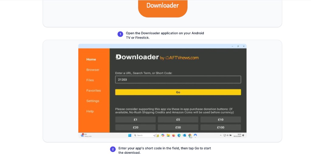 Downloader: codeveld en Go-knop